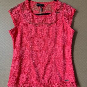 Pink Ruffled Cap Sleeve Blouse with Embellishments